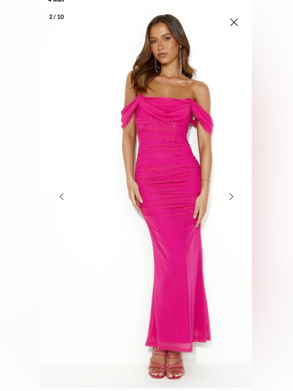 NWT Hello Molly Hot Pink Ruched Mesh Maxi Dress Prom Formal Sz S